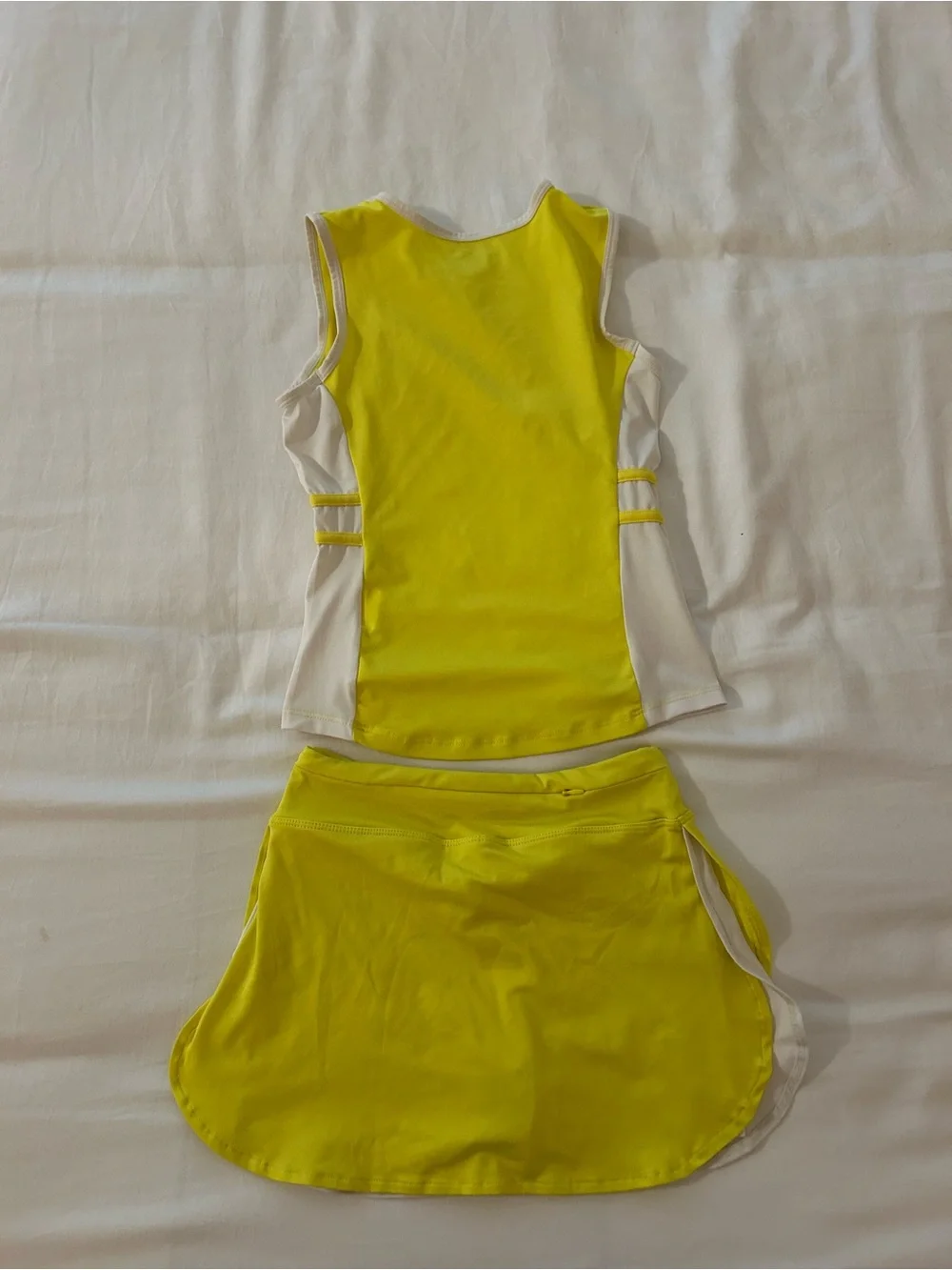 Amazon Girls Matching Active Wear Set Yellow and White Tank Top and Skirt